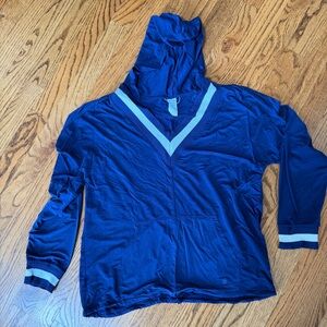 Blue V-Neck Splendid brand Hoodie with White Trim
